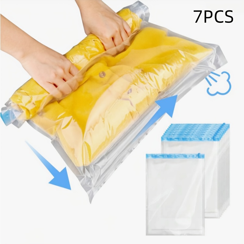 

7pcs-: Bags Without Pump - Space Saver Bags - No Vacuum Or Pump Needed For Travel. Hand Roll Style Easy-to-use Hand Roll Storage Bags Who Love To Travel. To Effectively Store Dry And Wet Items. Used