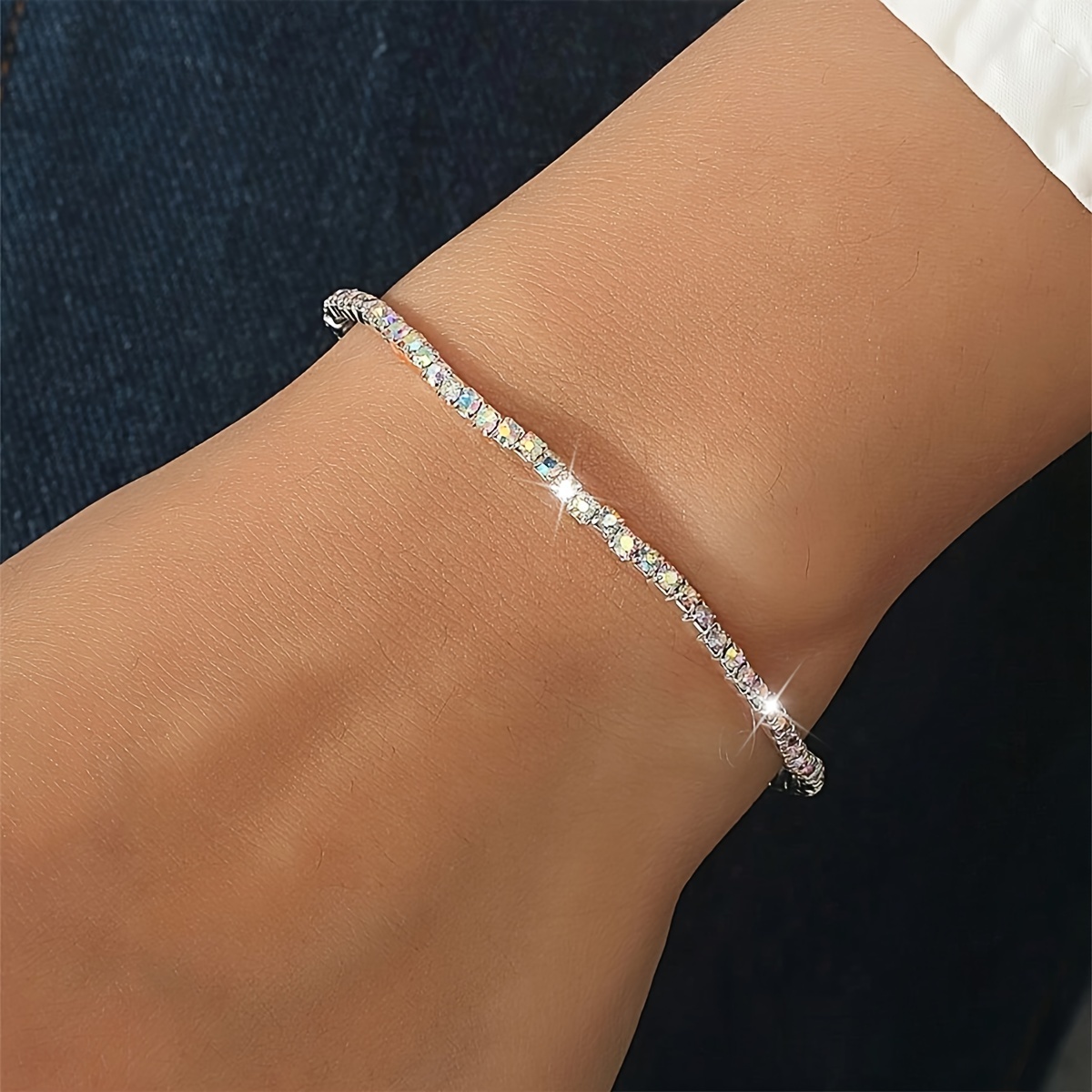 

1pc Bracelet Élastique pour Femmes avec Chaîne de Tennis en Strass, Polyvalent