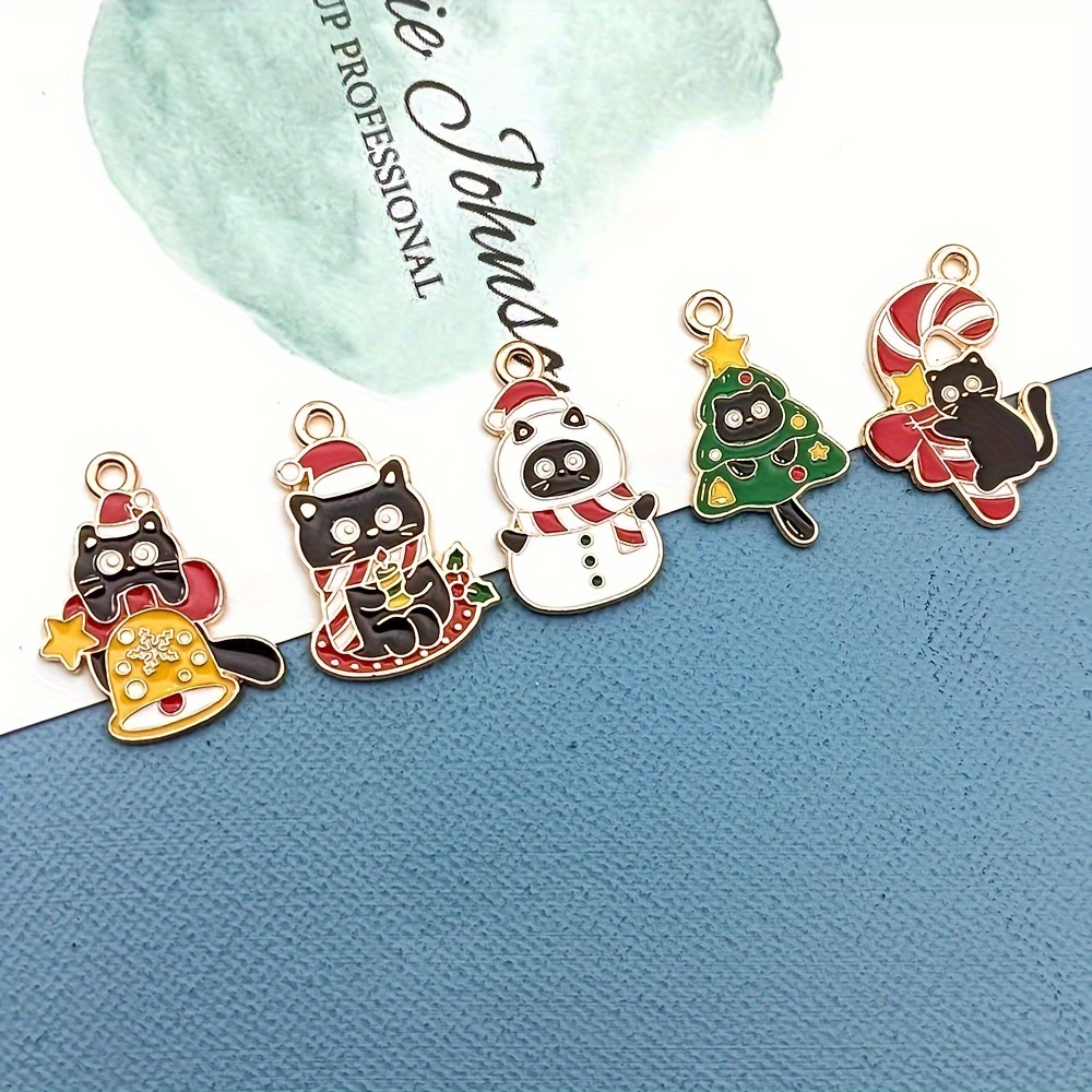 

10pcs Christmas Charm Set - Black Cat, Bell, Snowman & In Alloy For Making - Earrings & Necklaces, Christmas Earrings