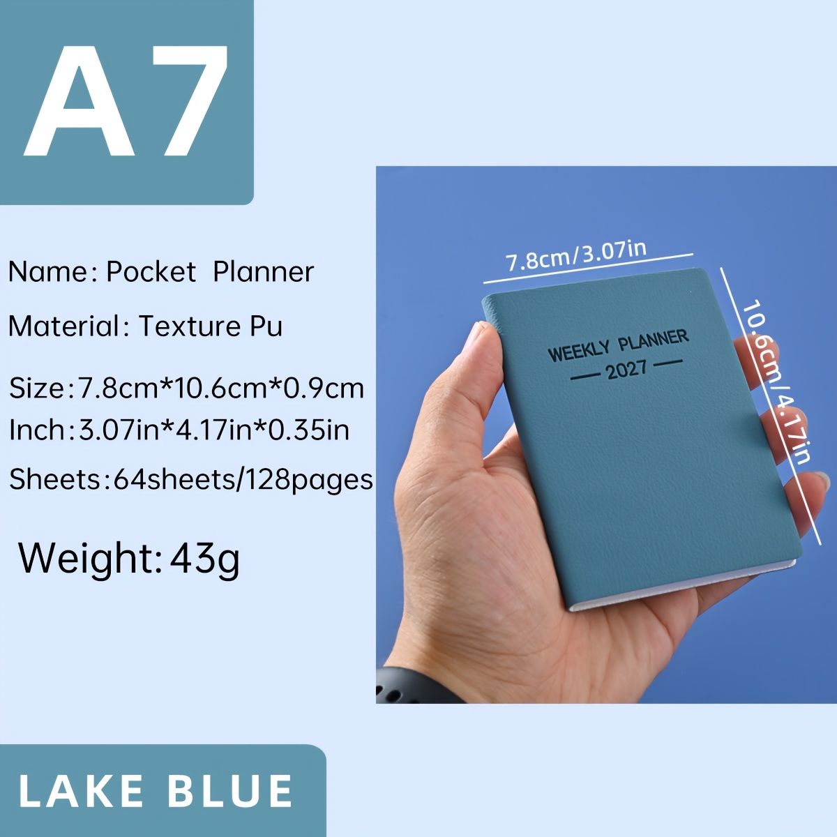 TEMU 1 A7 Size 2027 English Plan Book, 64 Sheets 128 Pages Thin Weekly Planner, Morandi Color Matching Notebook, The Inner Pages Annual Calendar,