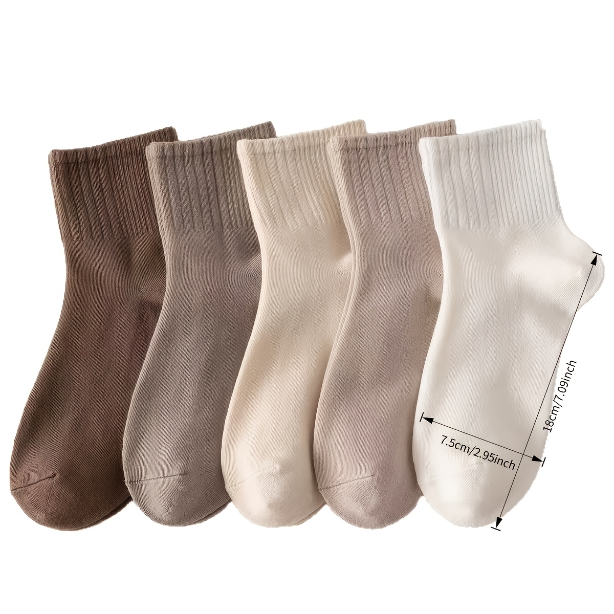 TEMU Lot de 5 paires de chaussettes pour femme | -odeurs, absorbant la transpiration, respirantes, couleur unie, tissu pour automne/hiver