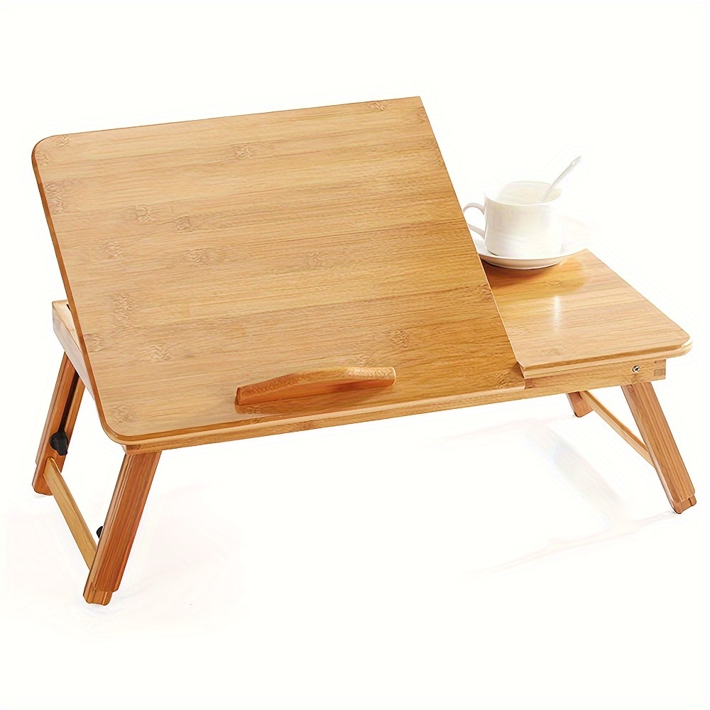 Versatile Bamboo Laptop Desk With Adjustable Legs - Foldable & Portable Computer Table For Sofa, Bed, Or Floor Use | With Mouse Tray, Drink Holder & Storage | Space-, Easy To Assemble