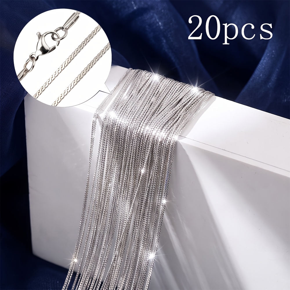 TEMU 20pcs Stainless Steel Classic Thin Flat Chain Necklace,  5cm/1.96inch Extension Chain, Waterproof, Durable, , Hypoallergenic Material, Unisex
