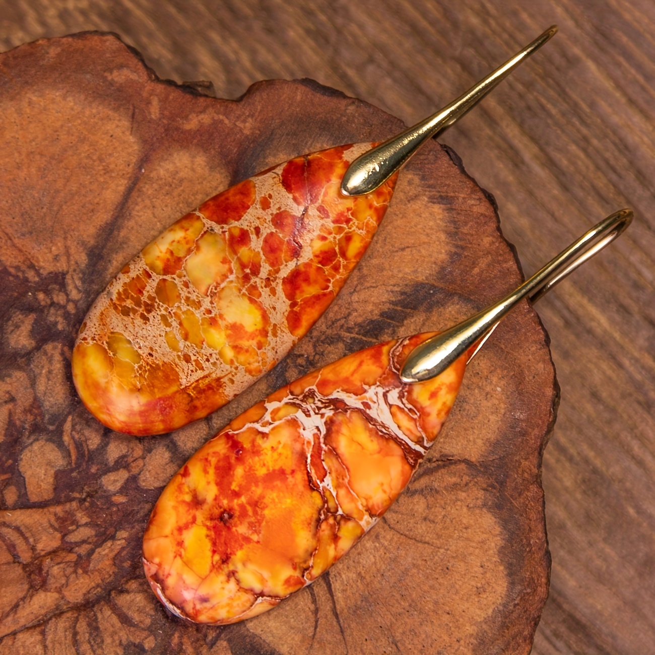 Elegant Orange Natural Stone Earrings for Women, Bohemian Style