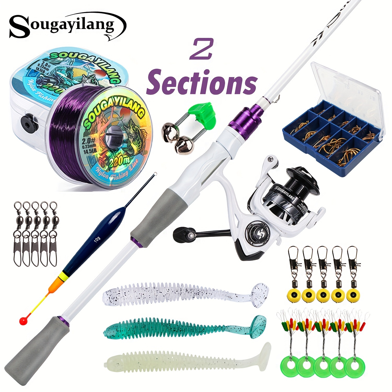 Sougayilang 2 Sections Fishing Rod And Reel Combo, Ultralight Carbon Fiber  Spinning Rod, 11+1 BB Fishing Reel With EVA Handle, Fishing Line Baits Set
