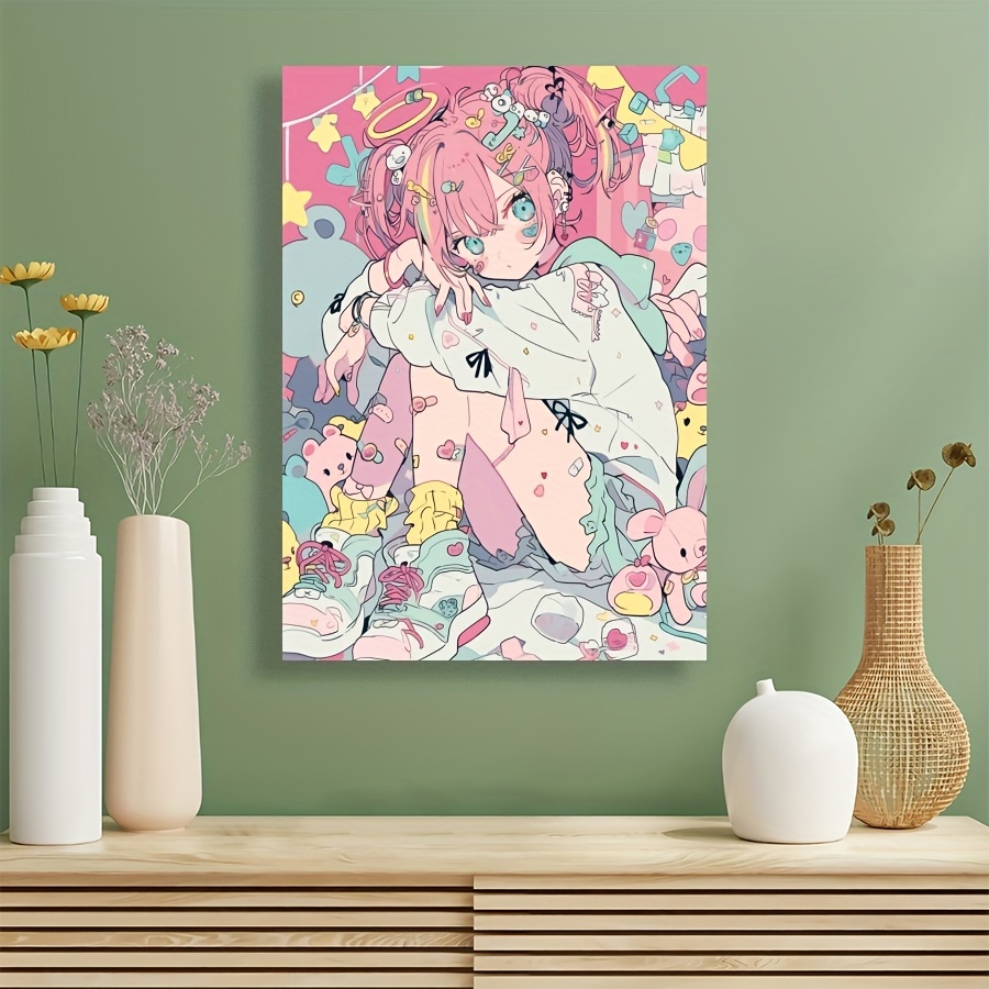 

Anime Girl And Teddy Bear Canvas Wall Art Print, 1pc Modern Decorative Poster Without Frame, Vibrant Pink-haired Character Design, Ideal For Home, Living Room, Bedroom, Cafe Decor - Perfect Gift Idea