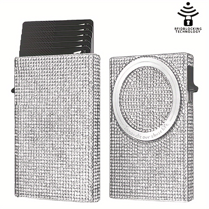 

Minimalist Metal Card Holder With Rfid Blocking Technology And Magnetic Suction - Slim Unlined Slip Pocket Wallet With Diamond Surface Design