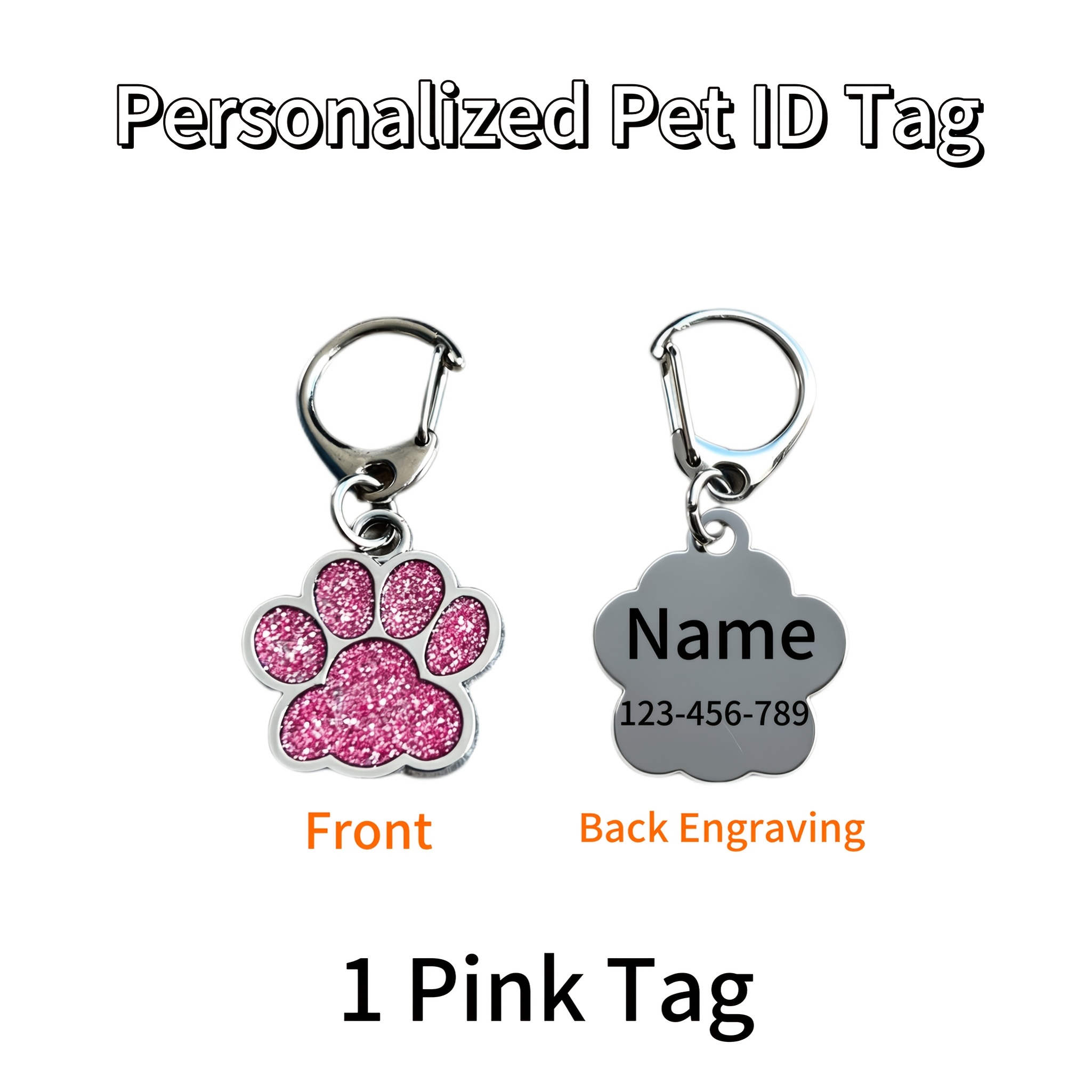 TEMU Placa de Identificación Personalizada para Perro/Gato, Placa Metálica Grabada con de Mascota y Número de Teléfono, Colgante con Forma de Pata