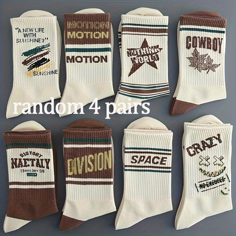 TEMU 20 Pairs/8 Pairs/4 Pairs Random Vintage Letter Socks Men Women Mid-calf Socks - Fashion Mid-calf Athletic Socks With Graphic Design