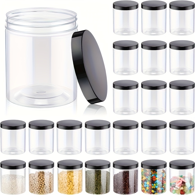 TEMU SHAON Lot de 20 Bocaux Mason en Plastique Transparent de 8 oz à Large Ouverture avec Couvercle Noir Texturé - Convient pour les denrées sèches,