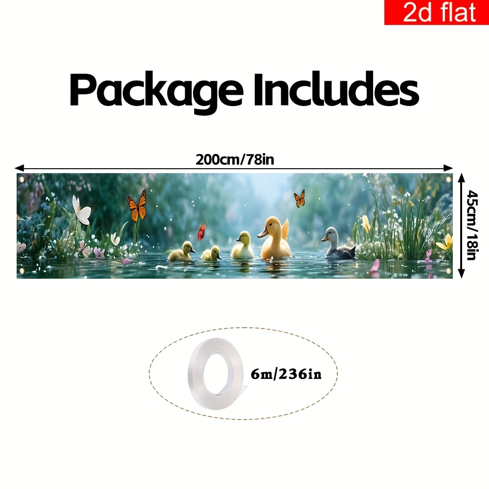 TEMU 2d Flat - 2d Flat - 2d Flat Banner, 1pc, Welcome Sign Banner, Made Of Polyester, Featuring A Vibrant Pond Design, Spring Party Banner, Suitable