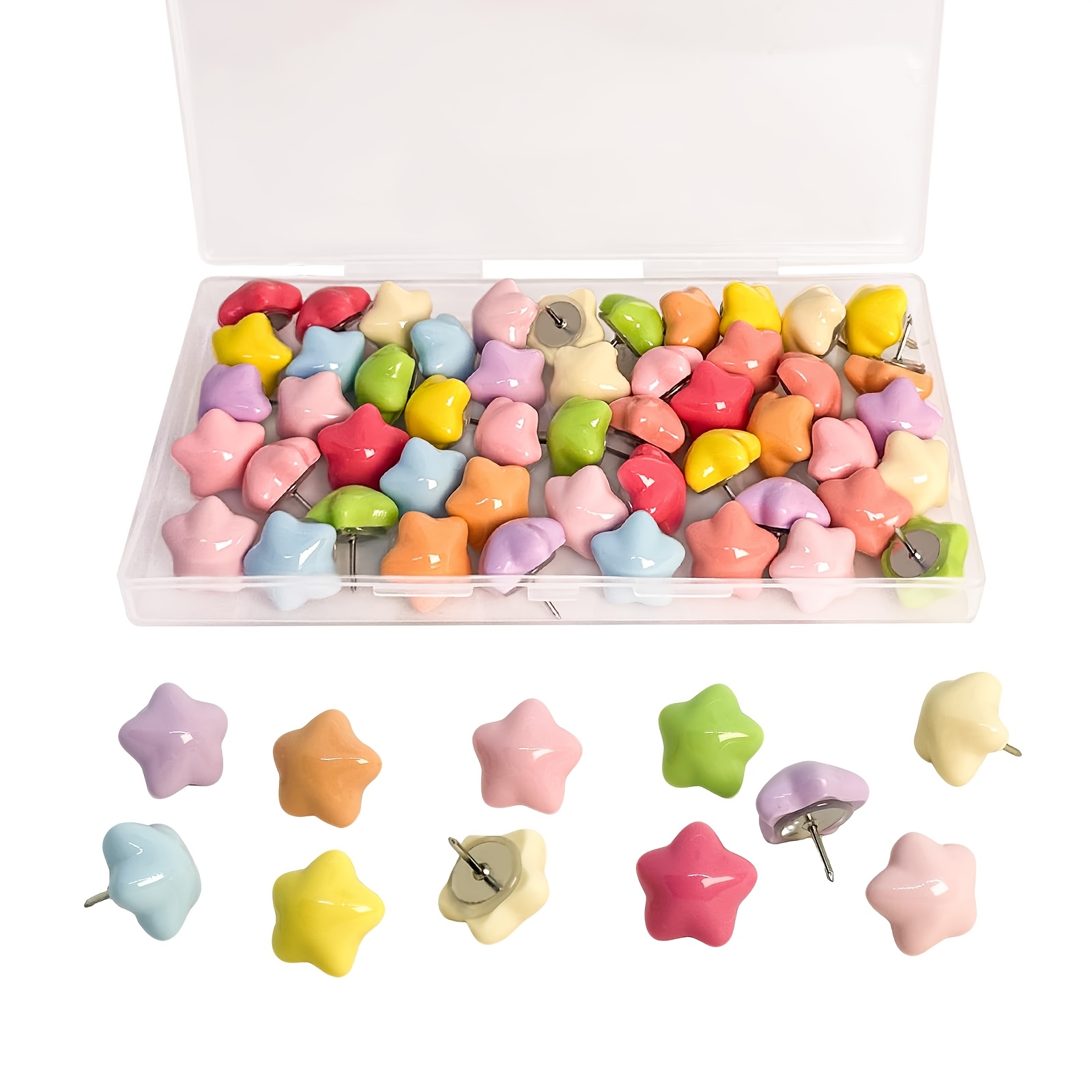 TEMU 25pcs Chevilles ABS Colorées d'Étoile | Clous à Pouce Multicolores pour Panneau de Bouchon, Mur Photo, d'Affichage - Idéal pour Bureau, École,