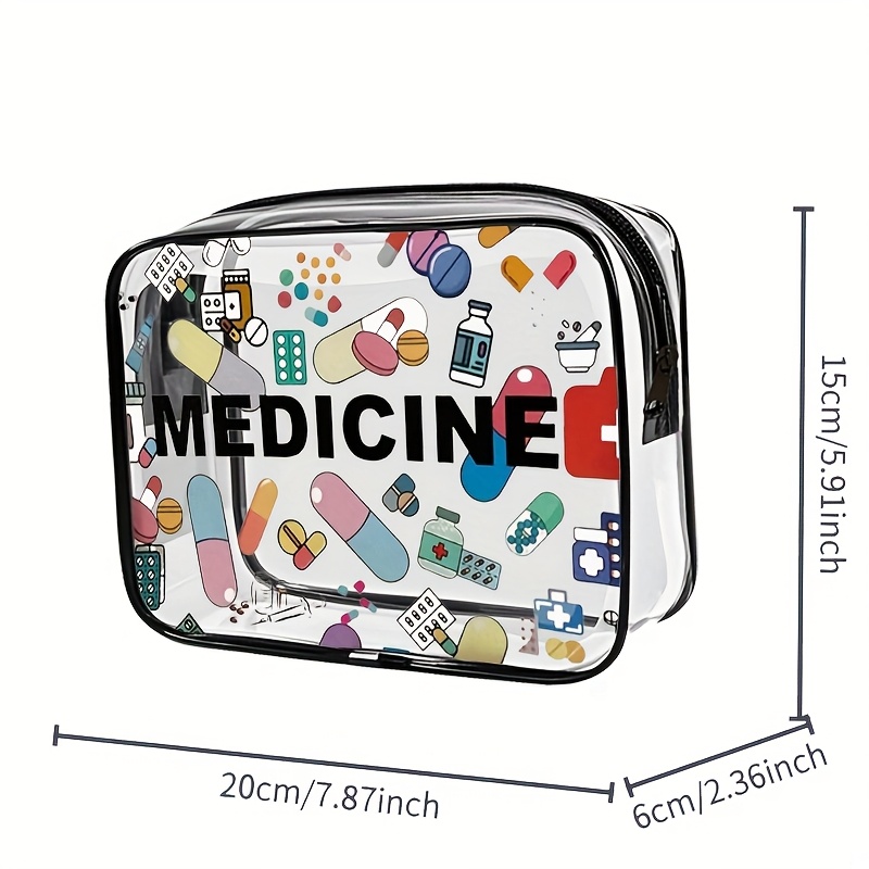 Medicine-Themed High Quality PVC Zippered Cosmetic Bag for Women & Girls - Large Capacity Lightweight Travel Organizer, Easy Wipe-Clean Toiletry Bag with Fade-Resistant Design, TSA-Approved for Daily Use & Trips, Toiletry Travel Bag
