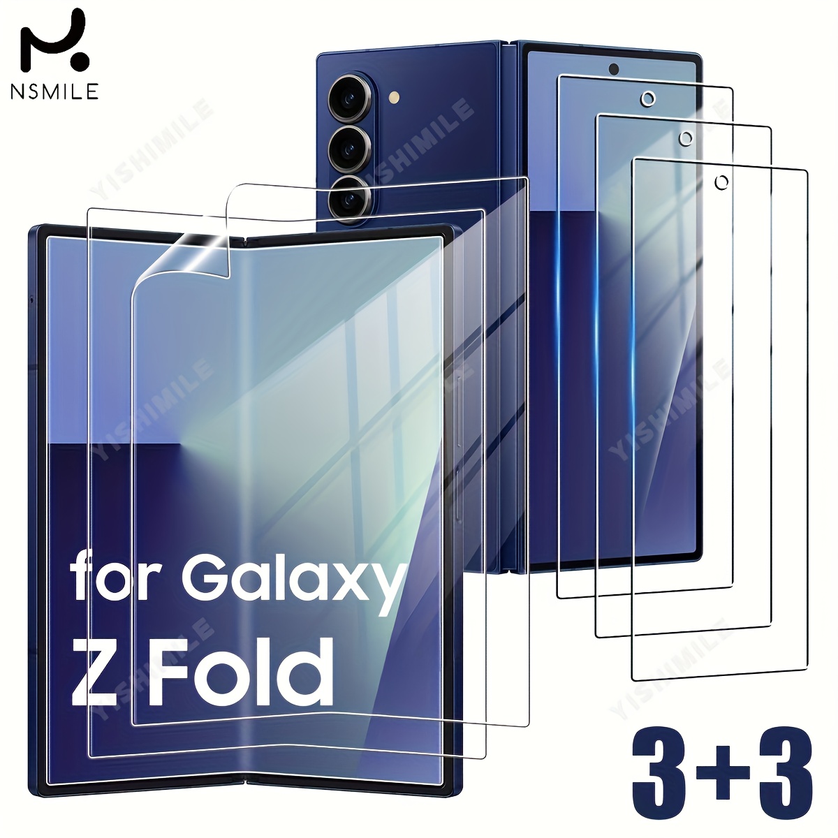 TEMU 3pcs Inside Flexible Tpu Film   3pcs Front Tempered Glass, No Creases, No Bubbles, , Suitable For Galaxy Z Fold 7 Screen Protector