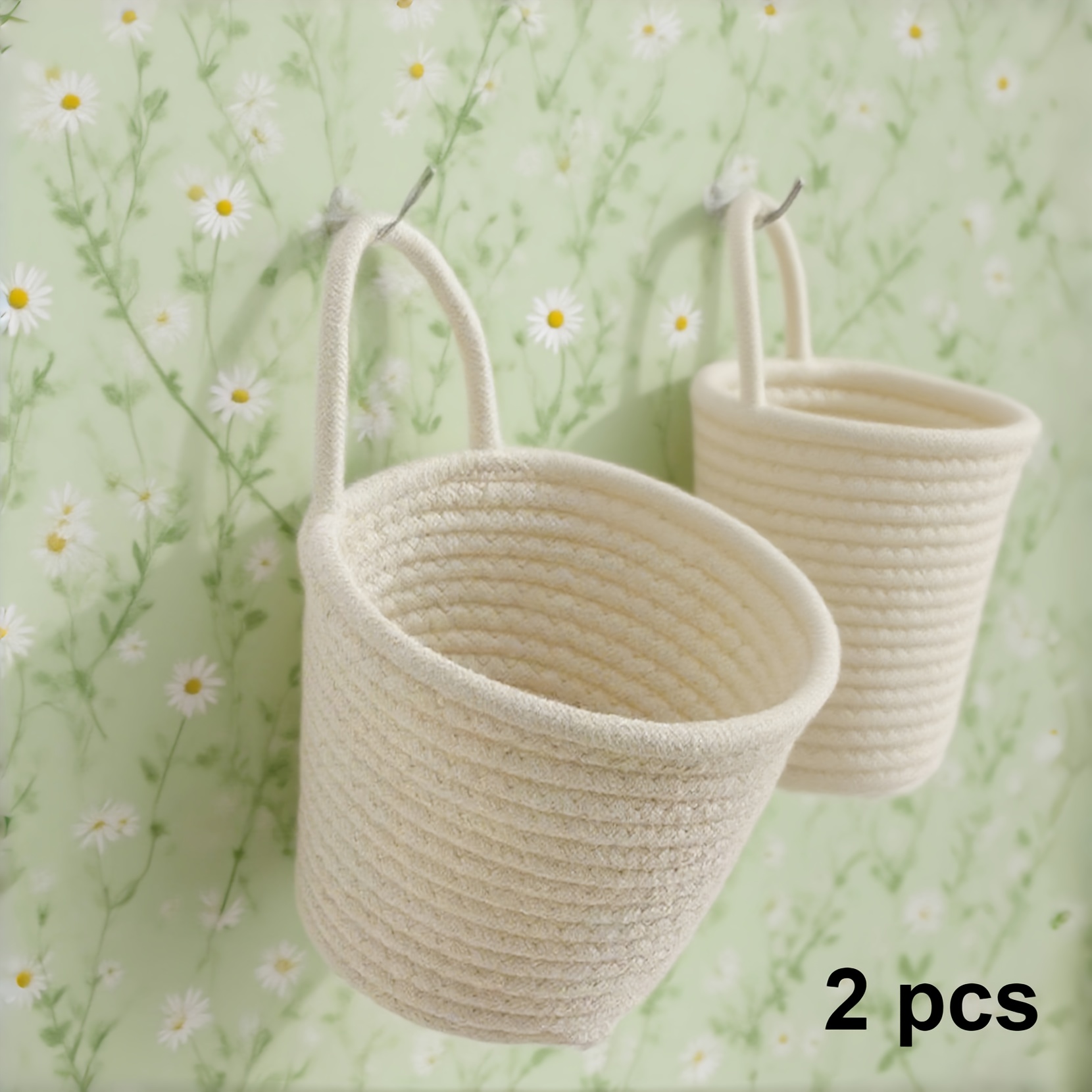 2pcs Woven Basket Storage Box Bag Decor Knitted Storage Bag Home Hanging Storage Bag, Shelf Baskets
