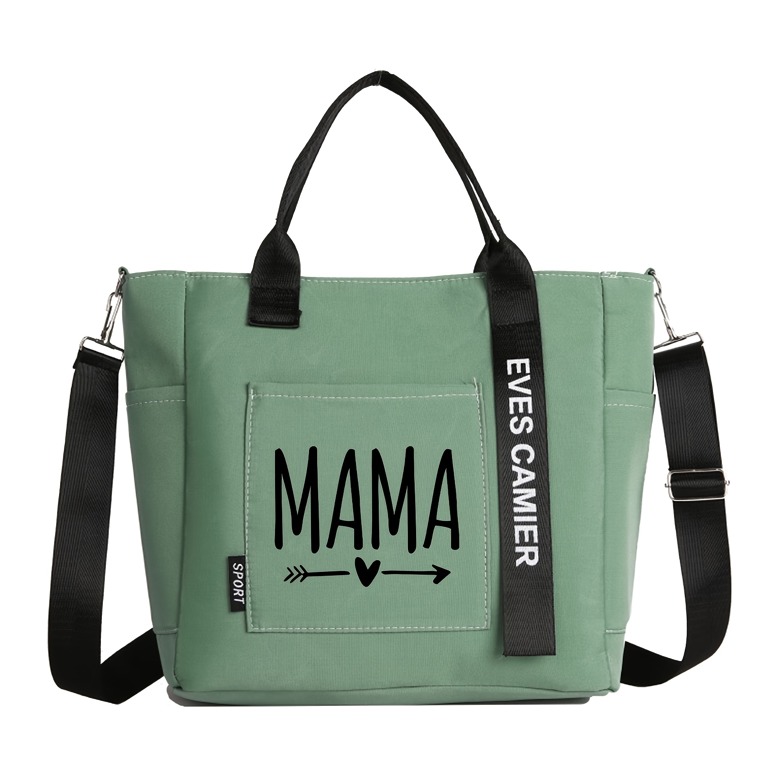 TEMU Women's Mama Print Tote Bag With Multi-pocket & Adjustable Crossbody Strap - Detachable Shoulder Bag Suitable For Daily Commuting, Machine