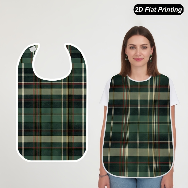 TEMU 1pc 2d Flat Green Checkered Print Bib, Fashionable Adult And Table Scarf, Universal Men And Women Style, Tableware Element, High Appearance,