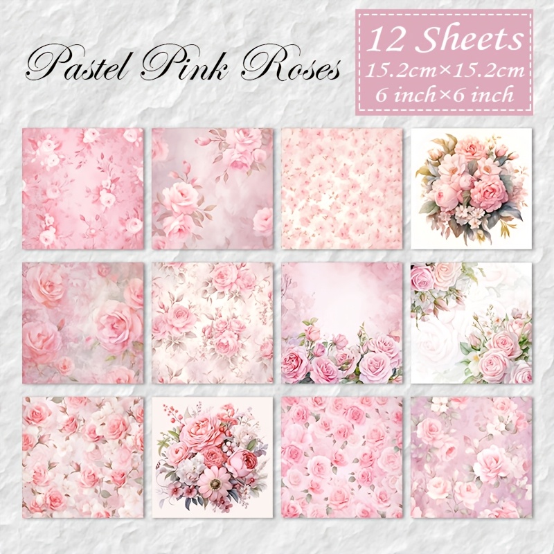TEMU Lot de 12 (12 feuilles) Bloc de papier de scrapbooking - Papier cartonné épais 6x6 pour journal, collage, cartes de vœux, junk journals,