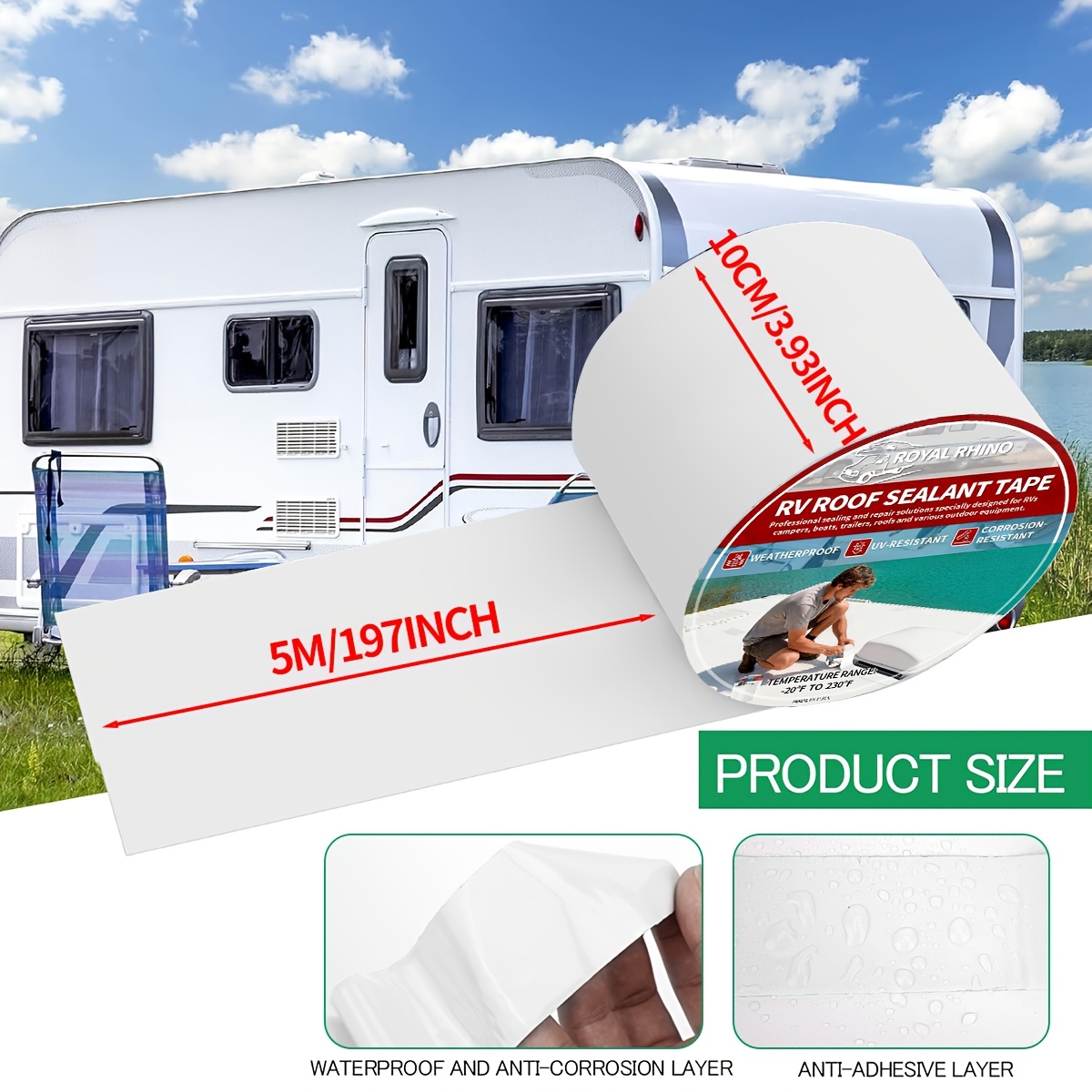 Image of 1roll Super Strong Rv Roof Butyl Tape - Durable Rubber Anti-aging Polymer Elastic Film, Waterproof Repair Tape, Motorhome Maintenance, Flexible Sealing Tape, Suitable For Cars, Windows And Roofs