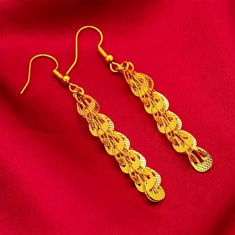 TEMU 1 Pair Of Luxurious And Fashionable Golden Women's Party Vacation Stainless Steel Petal Hanging Earrings