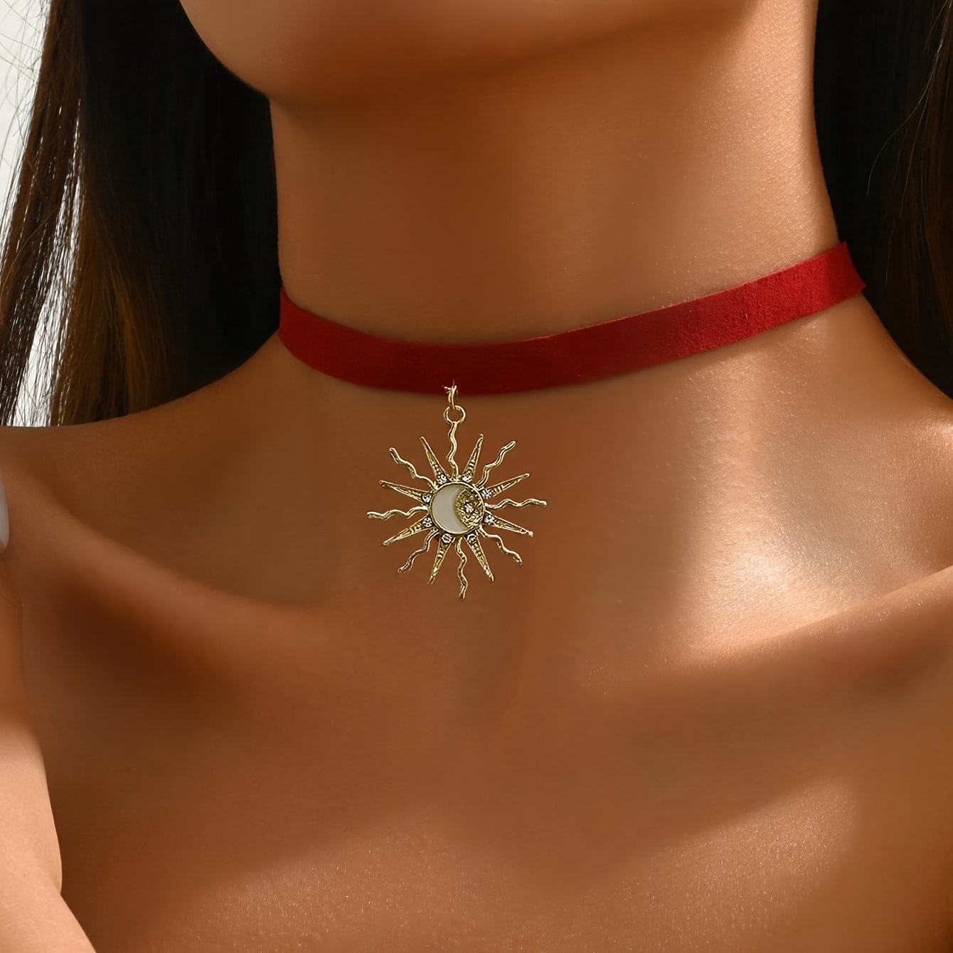 

- , & Sun Pendant Necklace - Or Red Accents For Women - For Christmas &