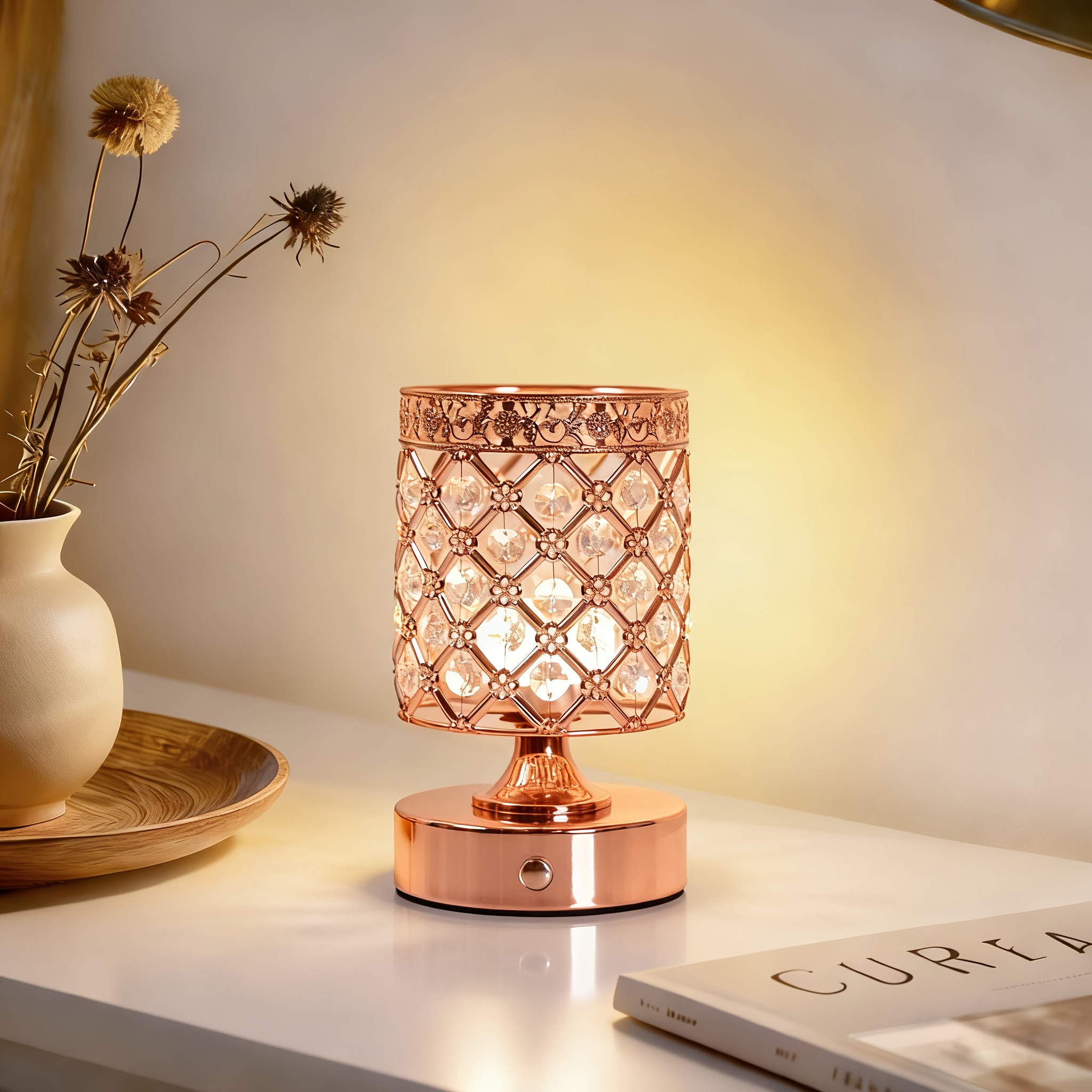 TEMU Rechargeable Crystal Table Lamp, 4000mah Battery Operated Touch Lamp With 3 Color Temperatures And Adjustable Brightness, Cordless Bedside Light
