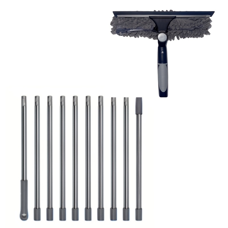 TEMU 2-in-1 High Window Cleaning Kit - 10 Stainless Steel Extension Poles, Reusable Microfiber Cloth, Suitable For Windows, Floors & Cars, Machine