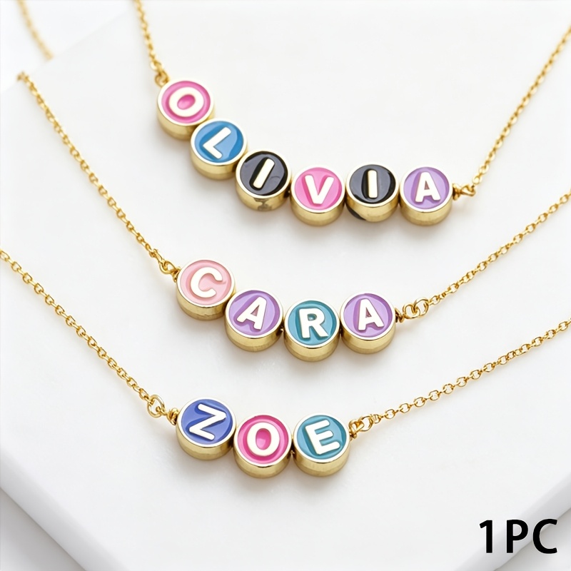 TEMU Personalized Name Necklace For Women - Custom Initial Letter Bead Choker With 18k Gold Plated Hypoallergenic Suitable For Birthdays, Valentine's