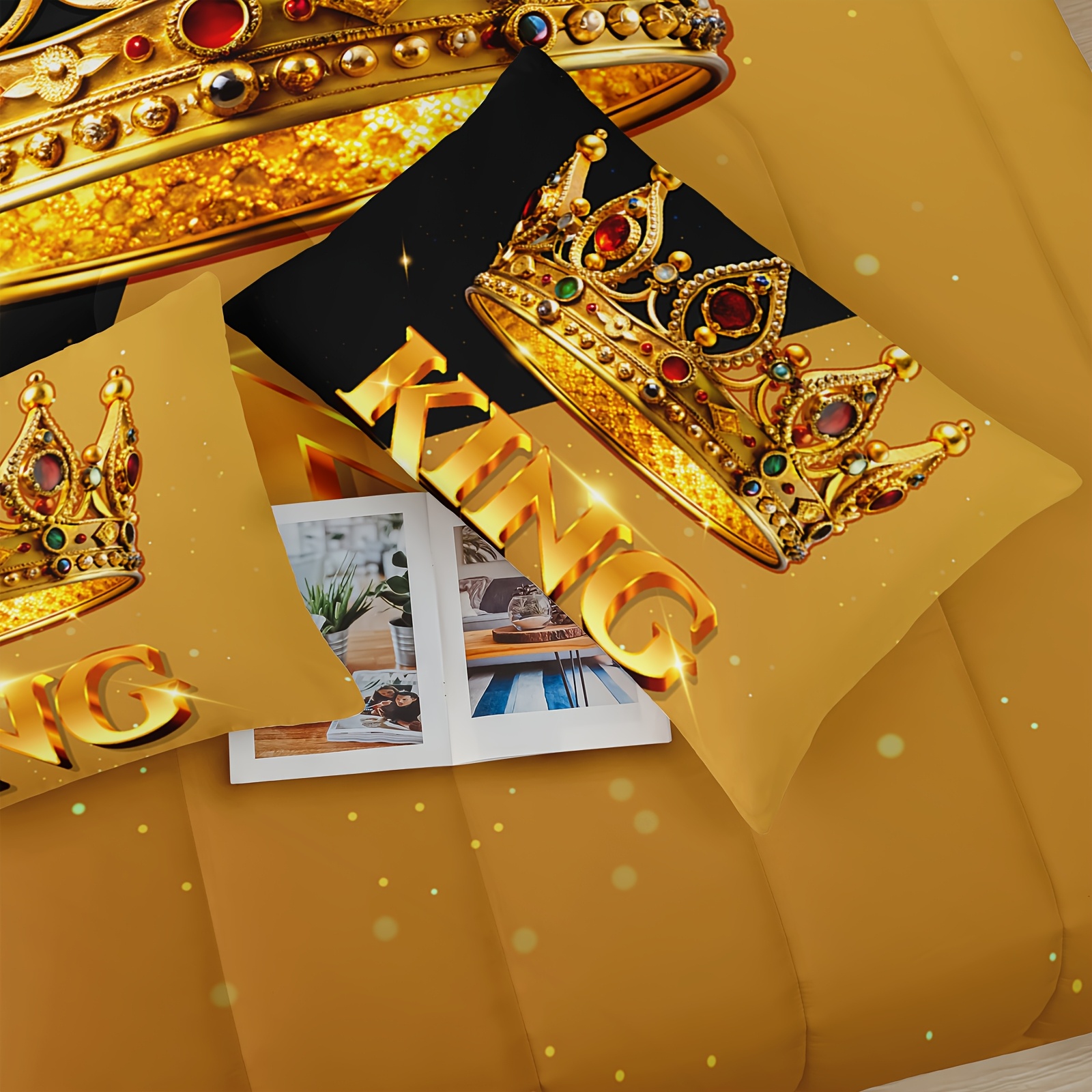 3pcs king queen   letter print quilt set couples quilt set ruby   print black and yellow bedding set valentines day themed wedding room decor 1 quilt 2 pillowcases without pillow core Product details 6