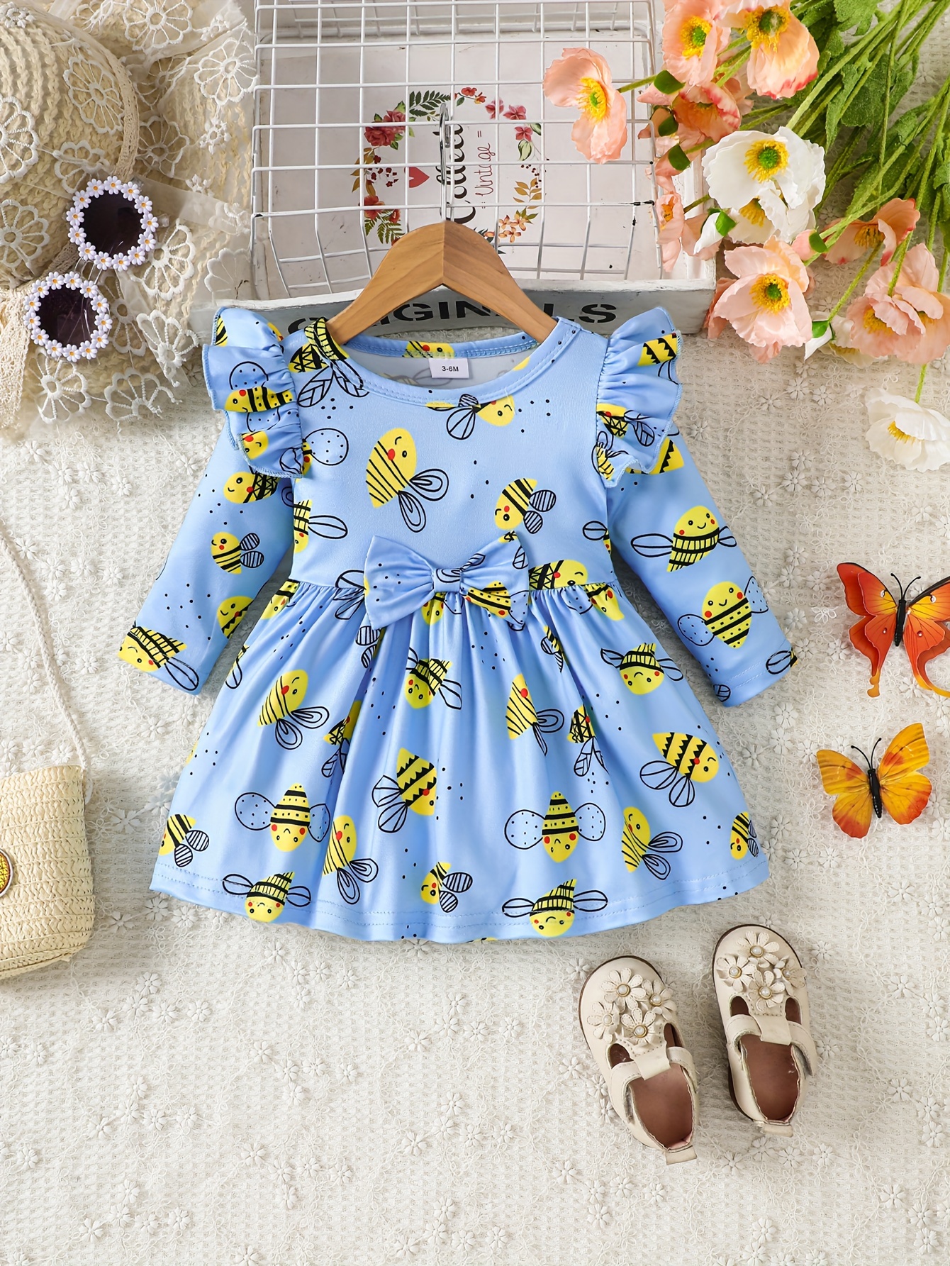 Girls' Cute Long Sleeve Dress, Crew Neck, Knit Fabric, Regular Fit,  Spring/Fall Season, 95% Polyester 5% Spandex European and