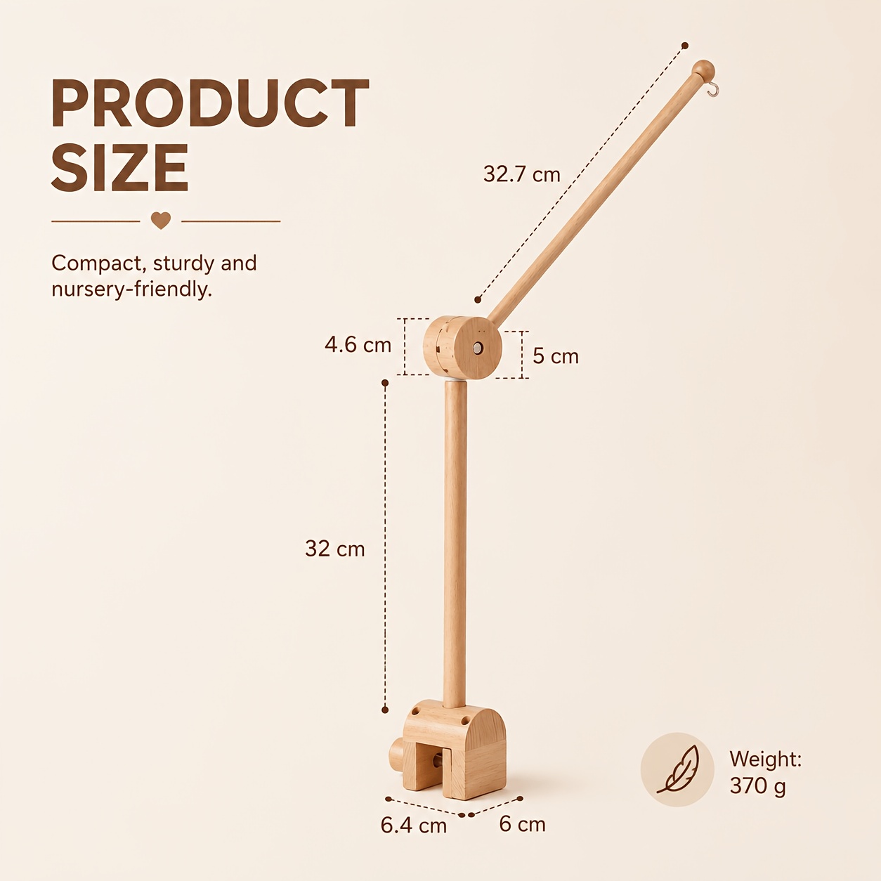 Image of Wooden Baby Crib Mobile Arm, Natural Wood Mobile Holder With Clamp, 360° Rotating Crib Mobile Hanger, Adjustable Baby Mobile Stand, Installation, Nursery Decor Accessory For Baby Crib