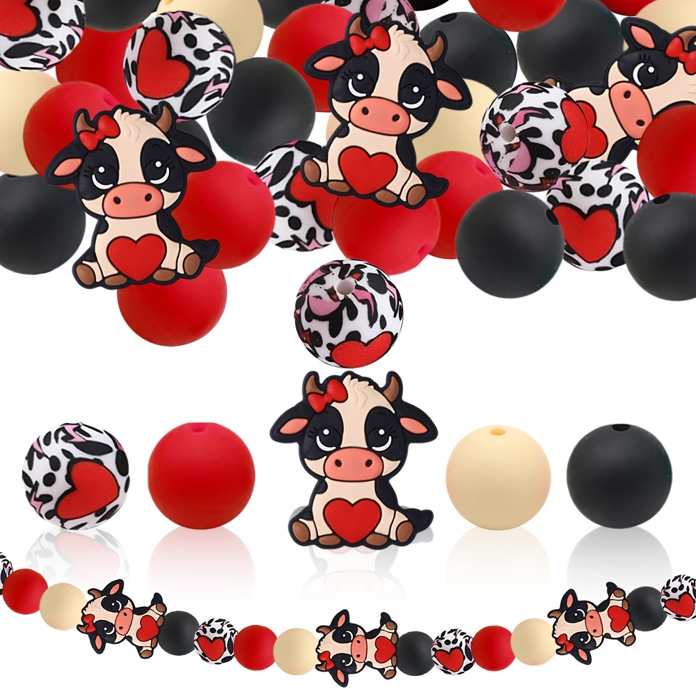 

25pcs Silicone Cow Set, Diy Valentine's Day Wedding Day Gift, Keychain Bracelet Necklace Jewelry Making Craft Supplies