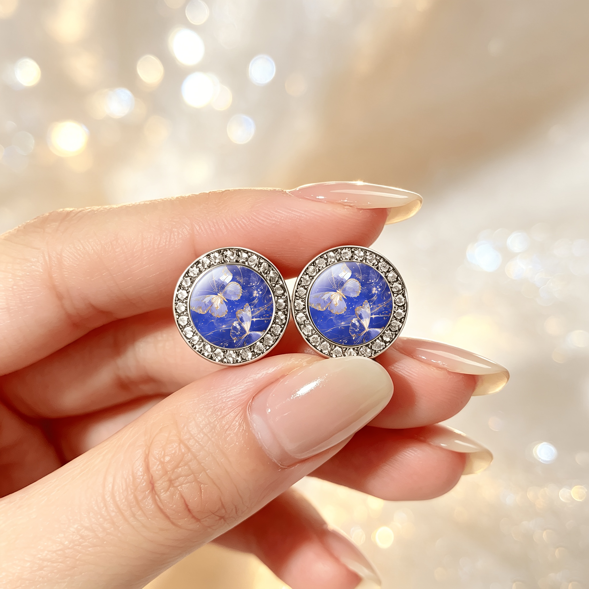 2pcs Classic Faux Crystal Stud Earrings with Butterfly Design