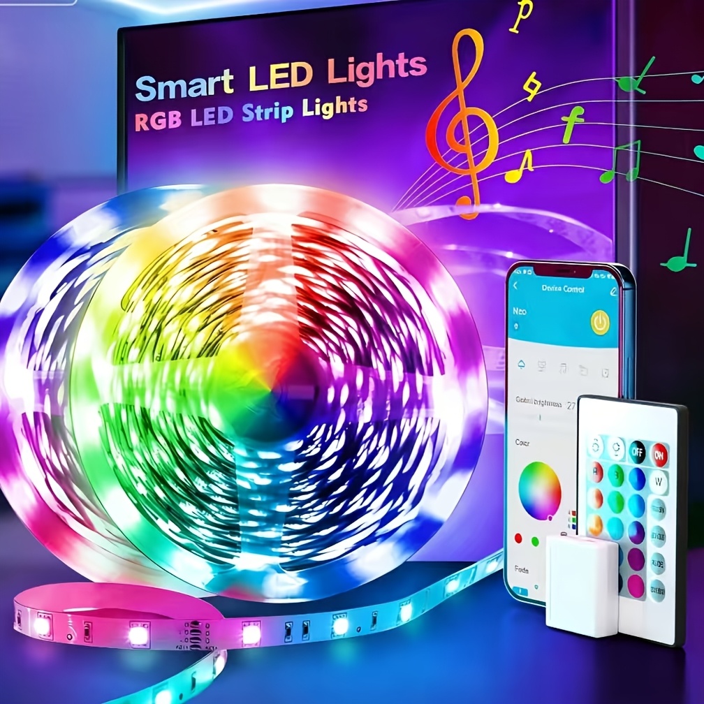 25 100 130ft smart led strip lights music sync color changing remote and app control rgb strip led lights for room dorm home classroom ceiling decor halloween christmas new year