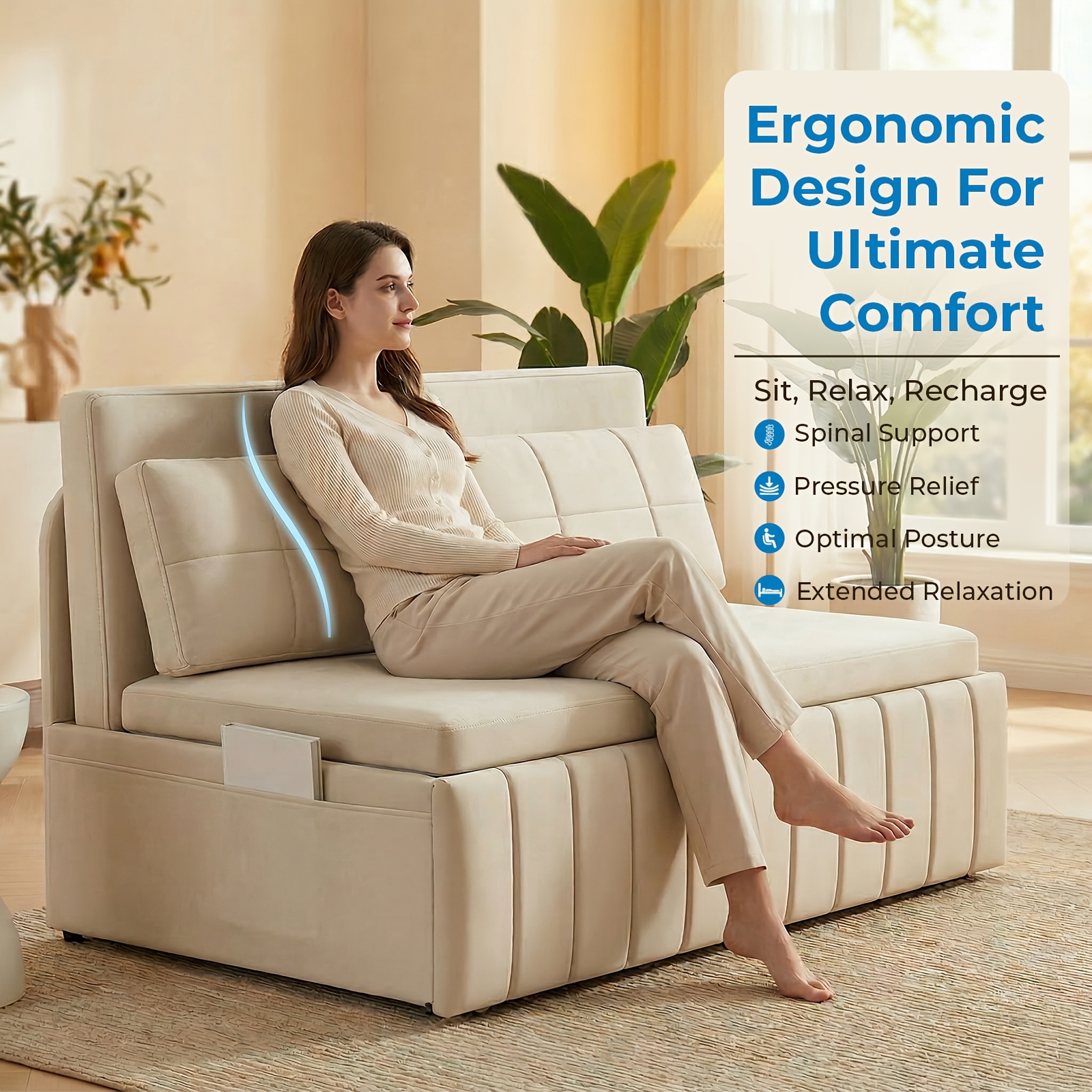 3in 1 Convertible Queen Sofa Bed, Pull Out Sleeper Couch, Armless Loveseat for Small Spaces