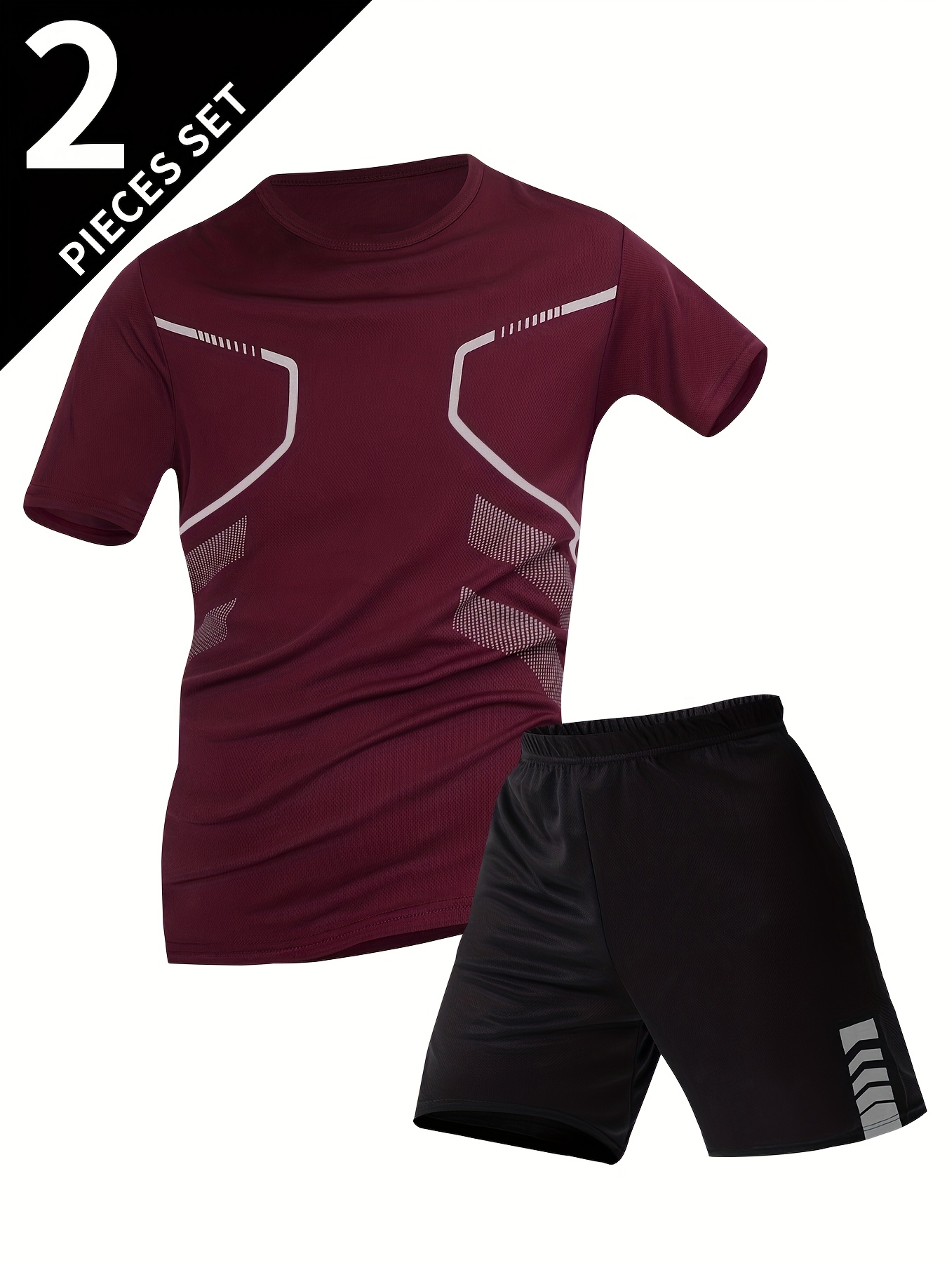 2pcs Men'S Summer Short Sleeve Suit - Casual Sporty Round Neck T-Shirt & Shorts Set, Breathable Polyester Blend, Regular Fit, White & Black with Orange Accents, Perfect for Outdoor Activities, Summer Casual Wear | Sporty Look | Comfortable Fit, Summer Shorts