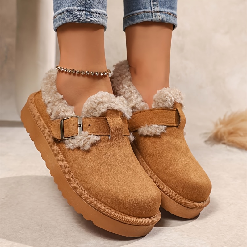 Bottes Femmes Talon Compensé Hiver | Fermeture éclair Latérale | Détails Peluche Bout Rond | Confortables Et Chaudes