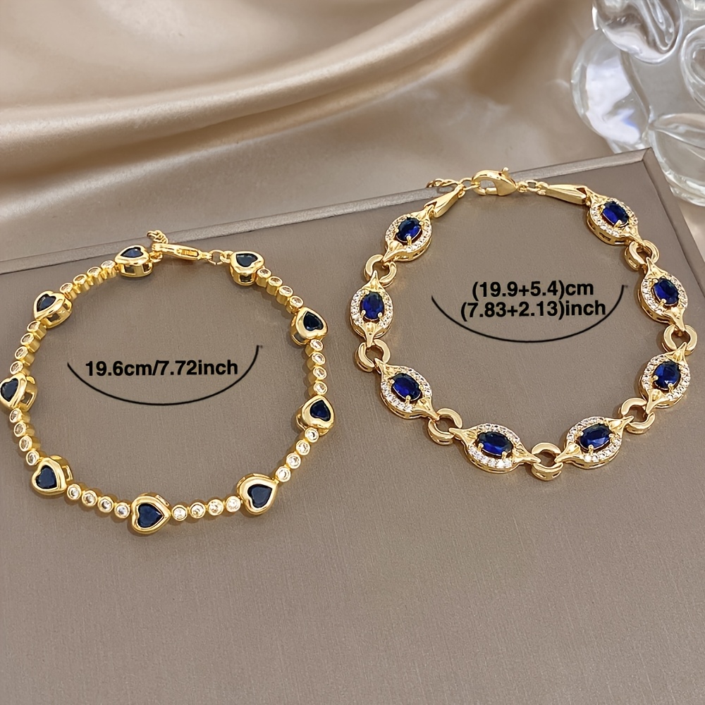 2pcs Set Unisex Heart Synthetic Zirconia Copper Bangle Bracelet