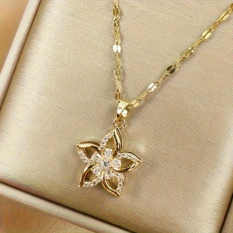 

Exquisite, Fashionable And Light Luxury Style, Shiny Full-diamond Rotatable Flower Pendant Necklace, Versatile For Daily Use, Holiday And Birthday, The First Choice Gift For Family And Friends