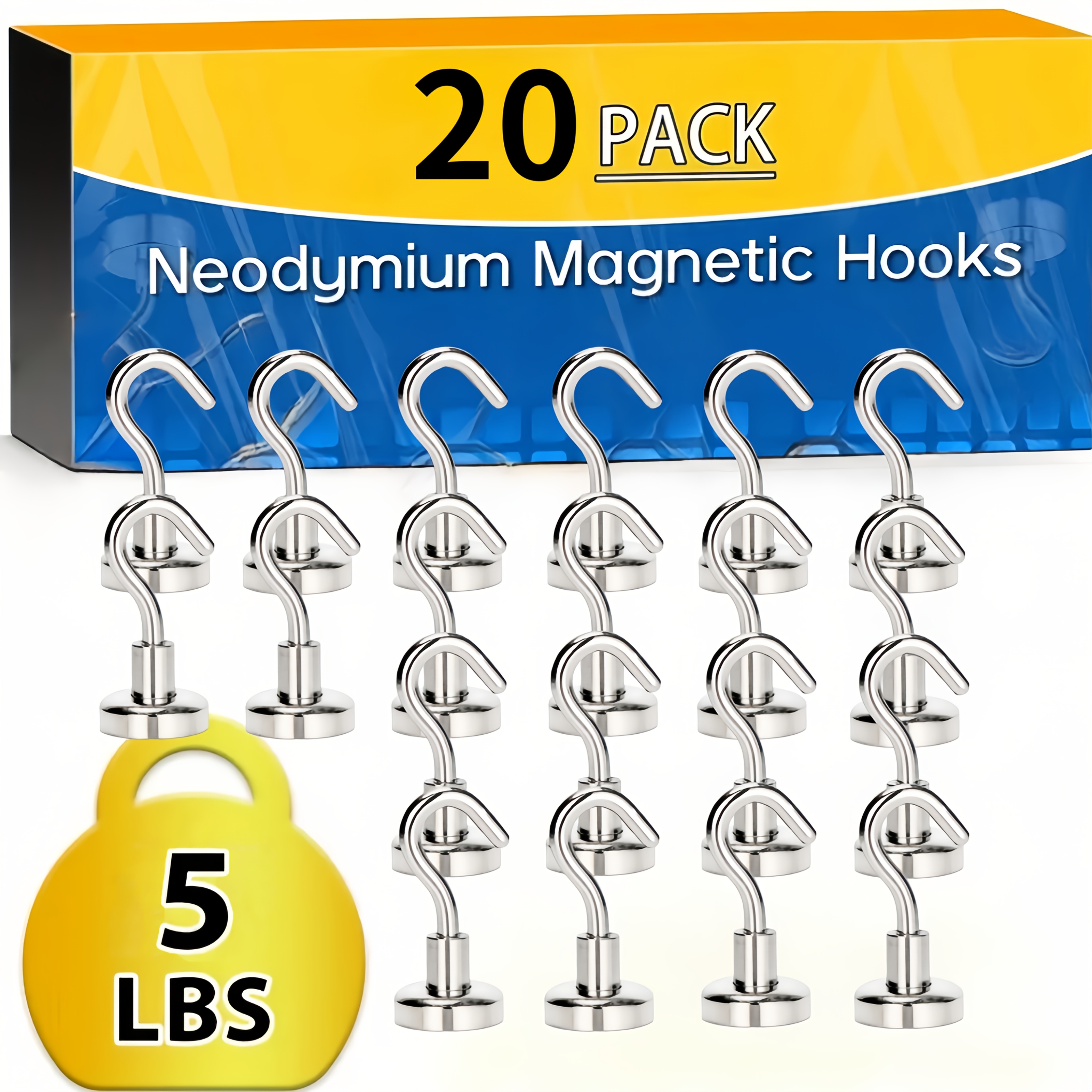 

[customer ] 20pcs Heavy Duty Magnetic Hooks, 25lbs Capacity - Ideal For Cruise Ships, Home, Kitchen, Office & More - Polished Metal Neodymium Magnets With Hooks