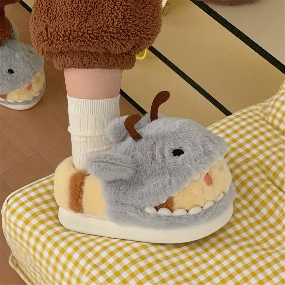 xixitiao cute and fun shark and bee fuzzy winter slippers for couples non slip with a back heel Product details 9