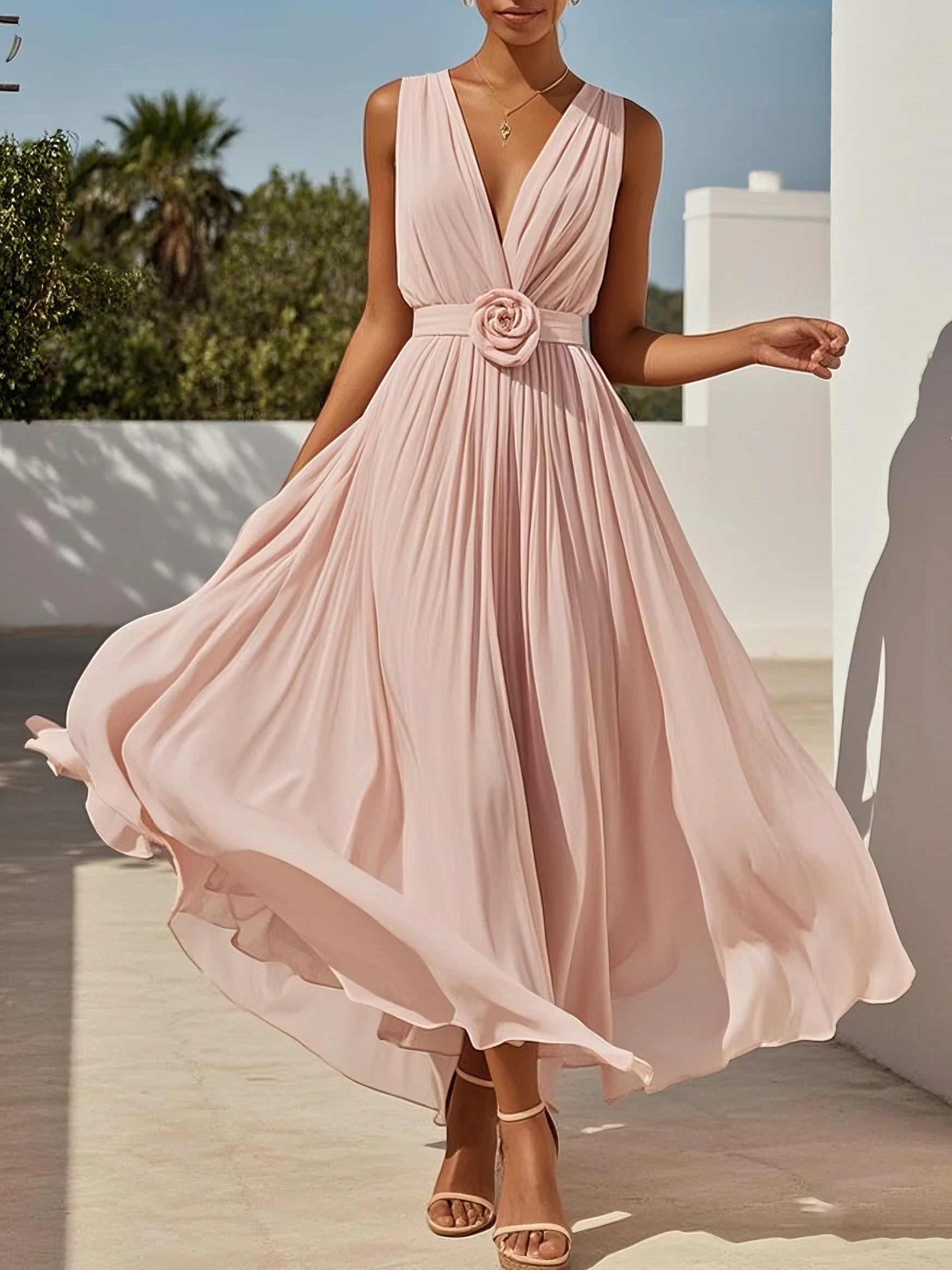 elegant flared maxi dress women handcrafted floral - Temu Poland