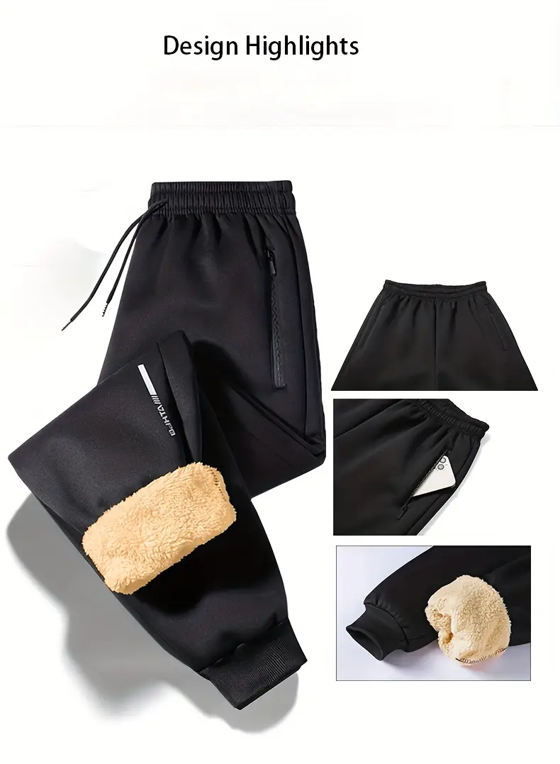 3 pack mens casual plush sweatpants with adjustable drawstring waist zippered pockets comfortable cold resistant thickened mens pants warm sweatpants sports leggings warm casual sports pants for running hiking yoga fishing outdoor autumn winter warm suitable for gift plush pants mens pants print letter zipper pockets men fleece pants men fleece track pants with cuff men pants work pants Product details 5