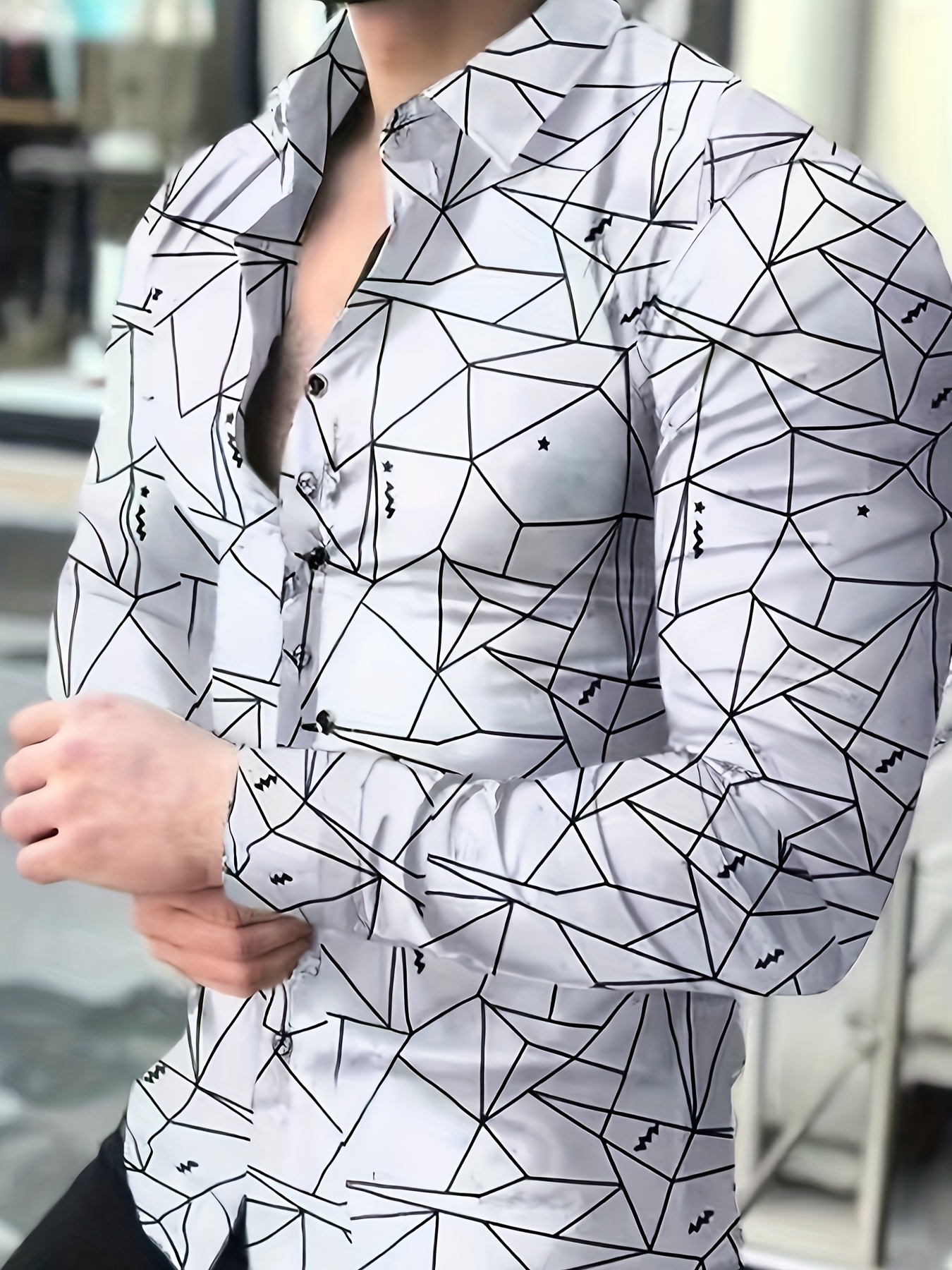 camisa larga estampado geométrico hombre Temu Colombia