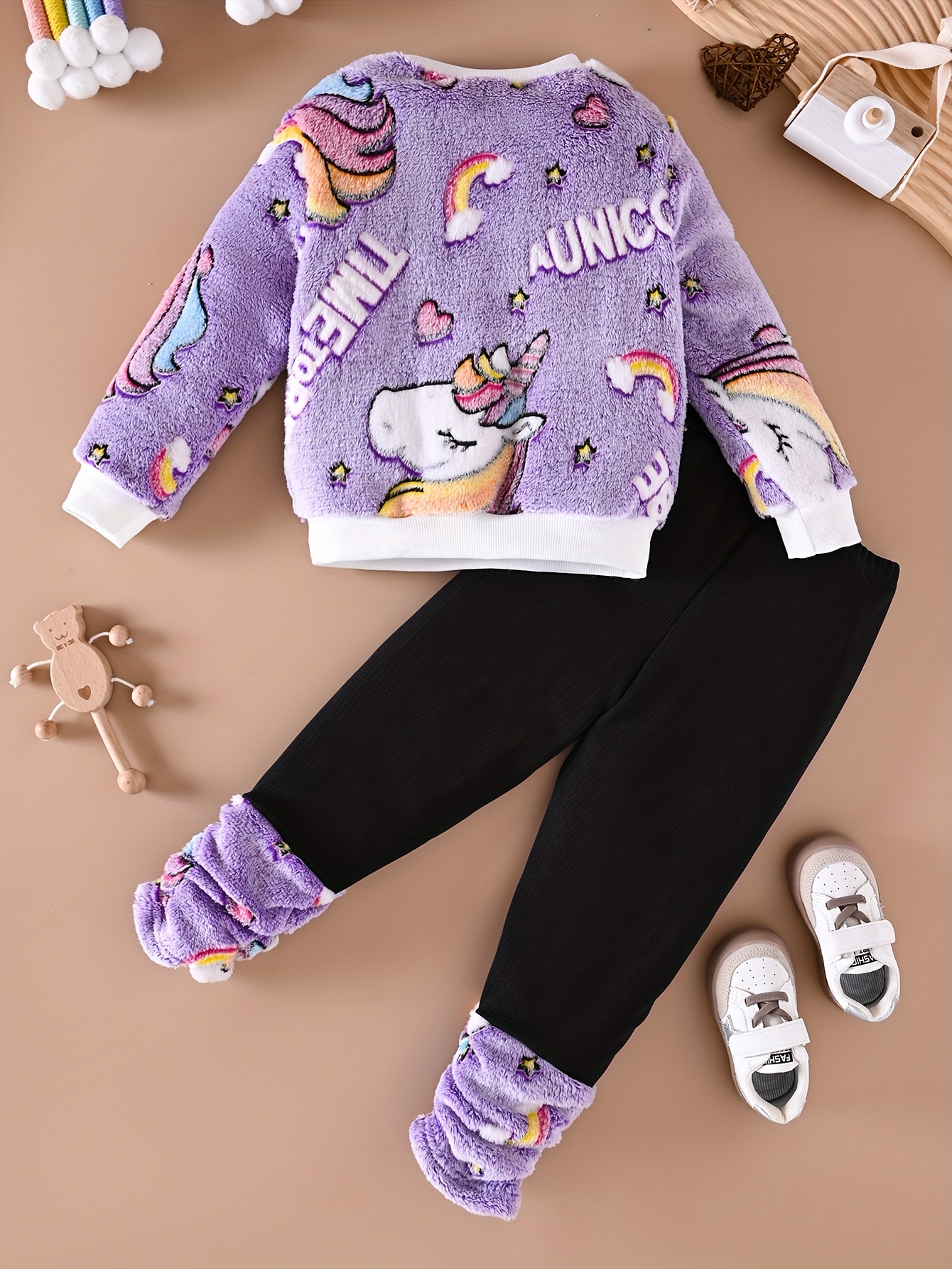 Girls' Fleece Warm Pullover & Plush Spliced Pants Set