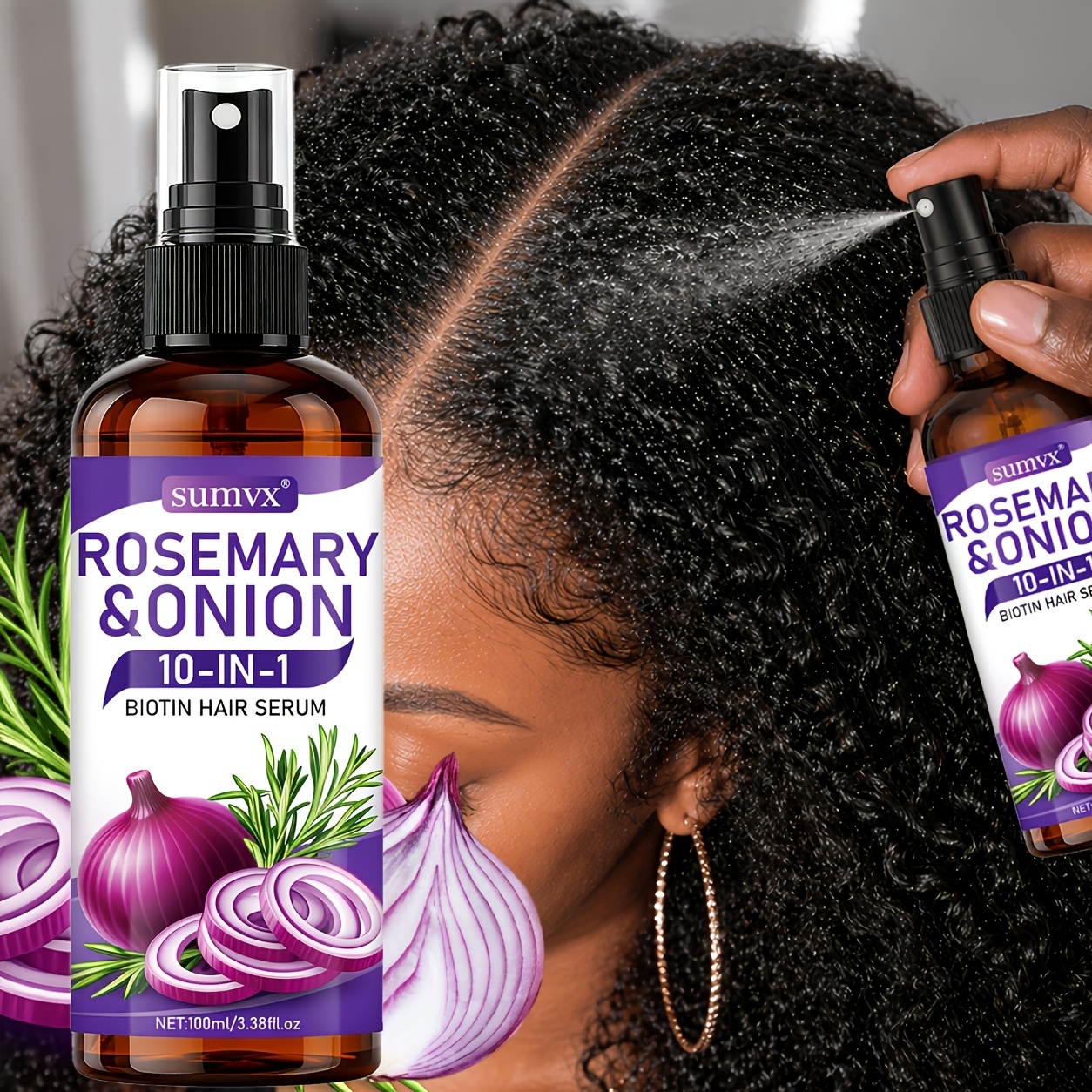 Image of 3.38oz Onion Hair 10-in-1 Formula, Contains Onion And Biotin, Make Thin Adds Volume - Healthy Cooling For Scalp - Hair Strength, - Serum Fixes Split Ends, Detangle, Restores .
