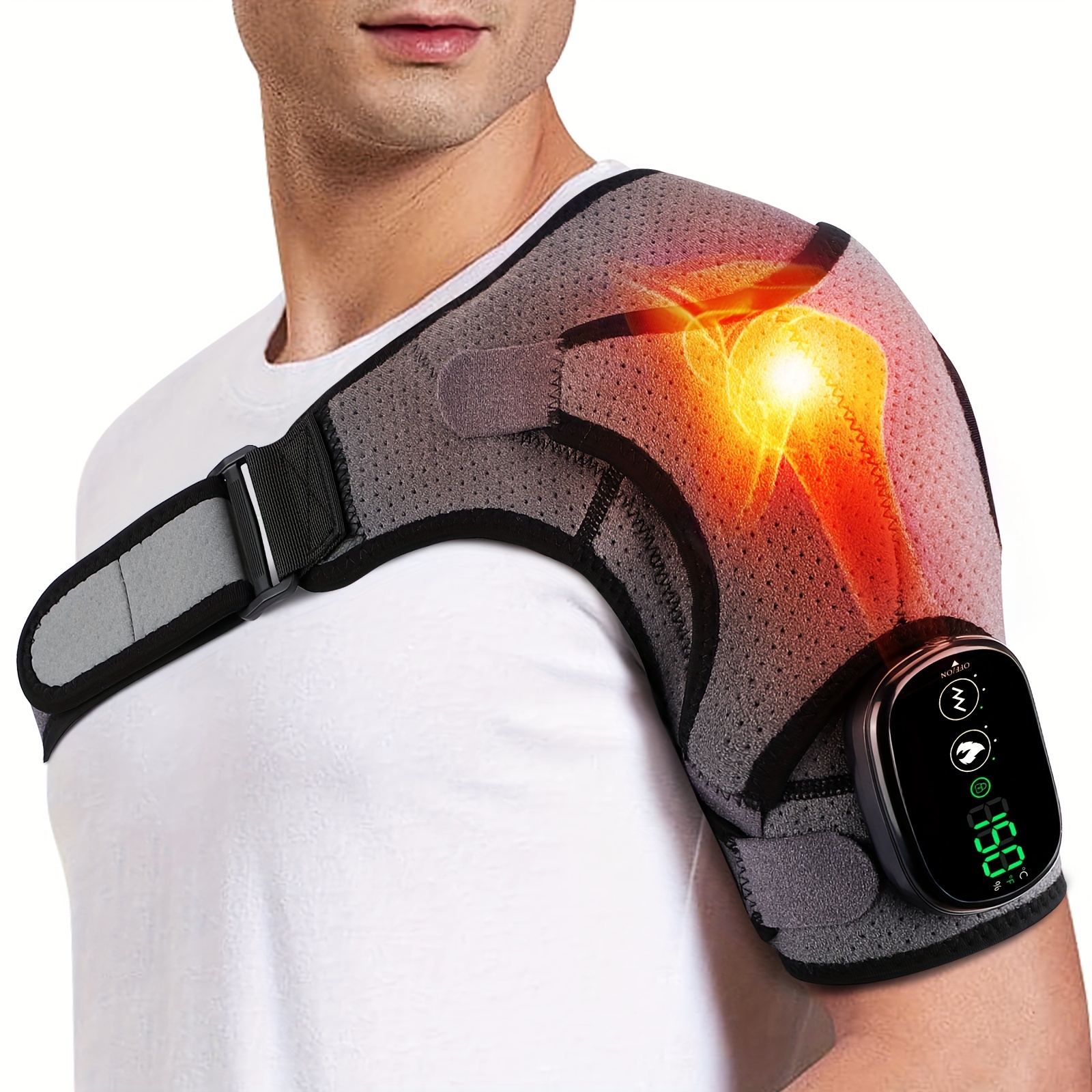 

Shoulder Massager, Electric Heating Pad With Massage For Men And Women, Portable Rechargeable Battery, Shoulder Strap, Adjustable Heat Vibration Settings