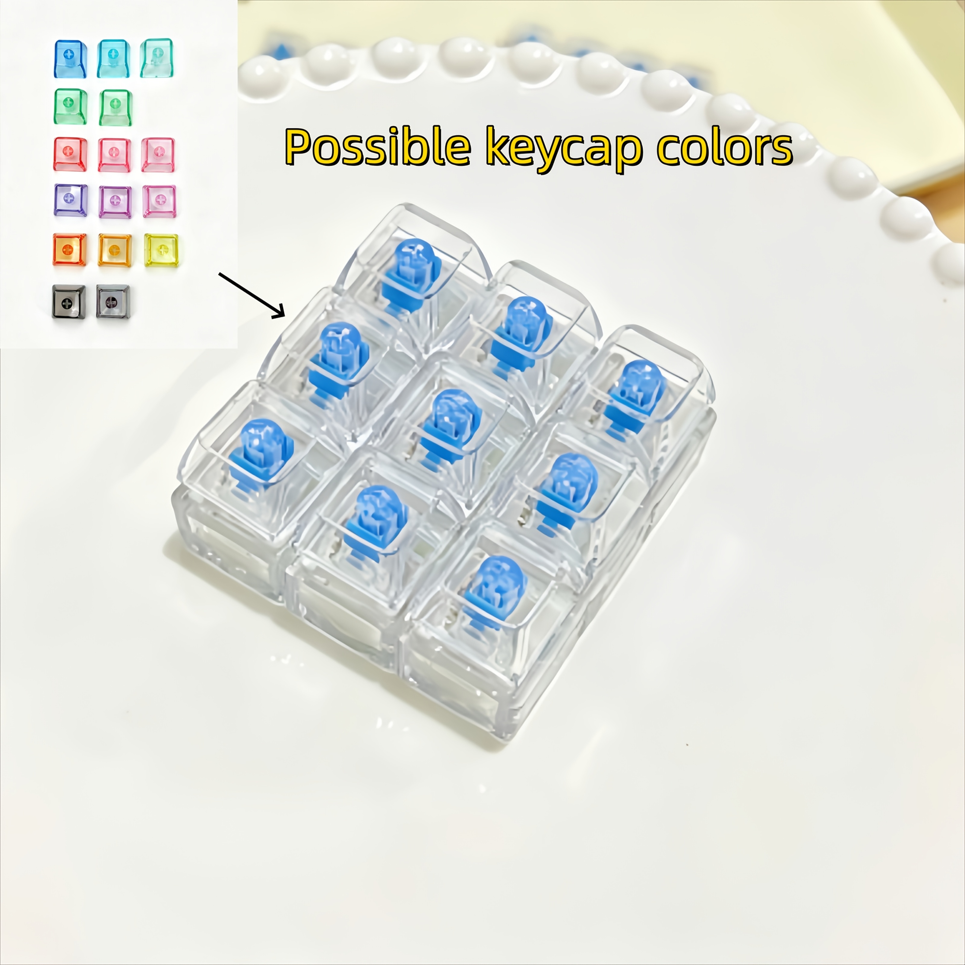 TEMU 1pc Novelty 9-key Transparent Relax Toy, Clear Finger Keychain, Portable Mechanical Keyboard Keycap Testing Tool, Rebound Sound Comes From The