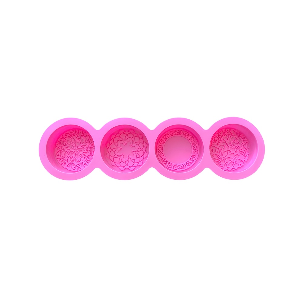 TEMU 1pc 4-cavity Round Carved Shape Soap Silicone Mold, Suitable For Aromatherapy Soap Handmade Diy Candle Mold