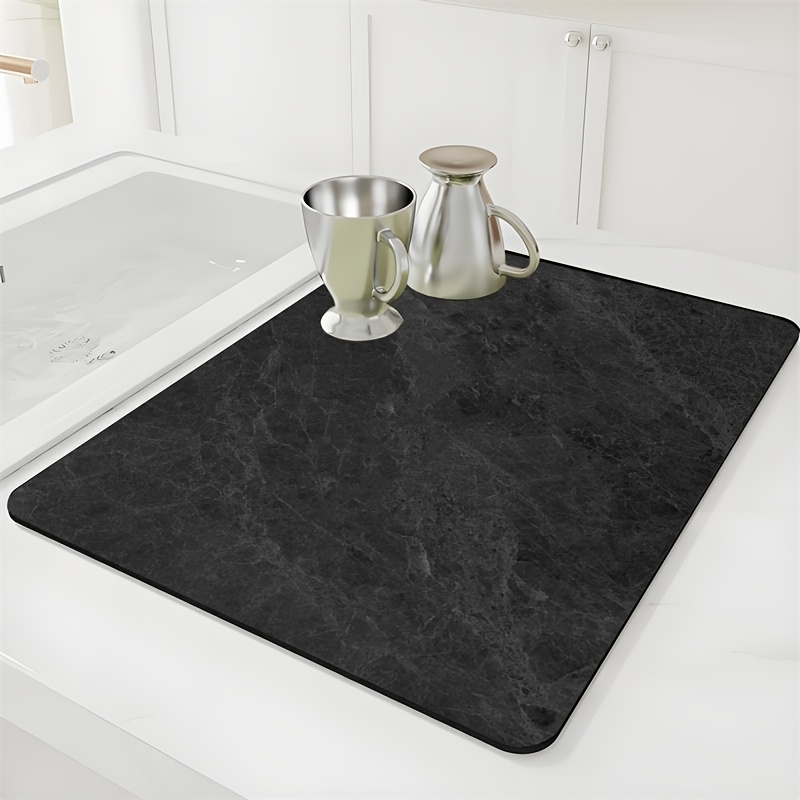 TEMU 1pc, Napperon Absorbant Imprimé Motif Marbre Noir, Tapis de Table Durable Universel, Dos en Caoutchouc Antidérapant, Convient aux Restaurants et